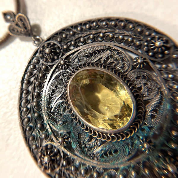 Etruscan Revival Sterling Filigree and Citrine