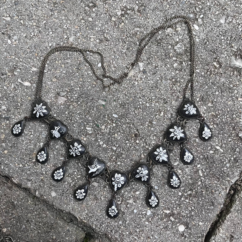 Antique Persian Handpainted Waterfall Necklace