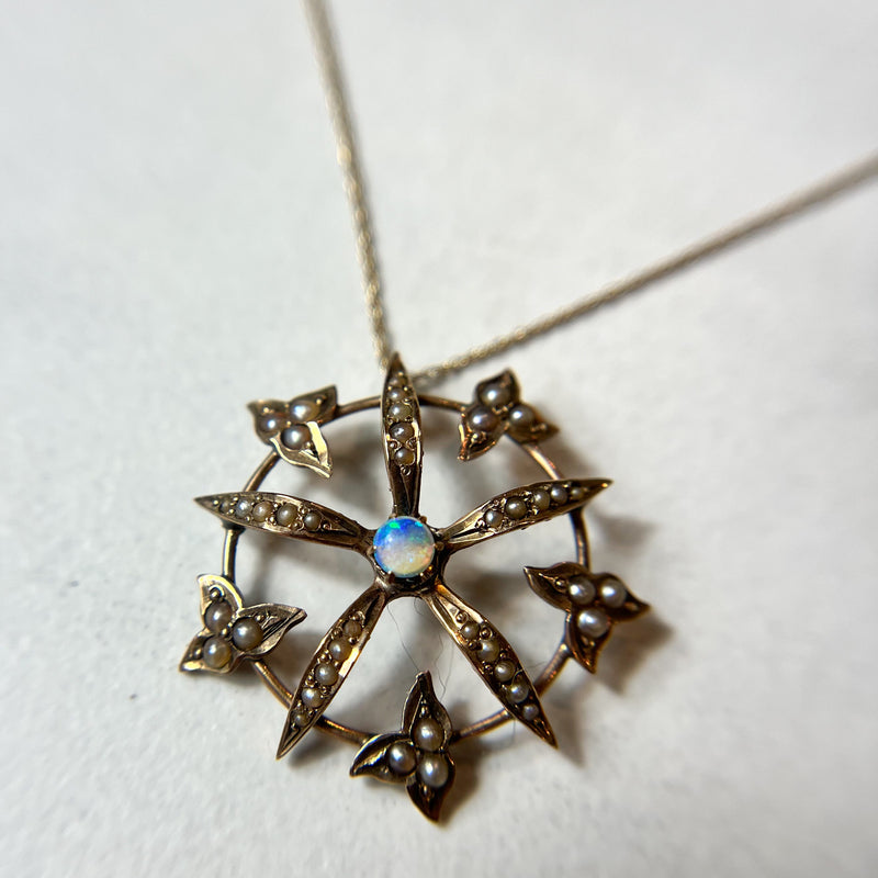 Edwardian Burst Opal and Pearl Pendant