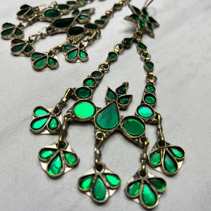 Green Geometric Afghan Vintage Earrings