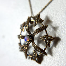 Edwardian Burst Opal and Pearl Pendant