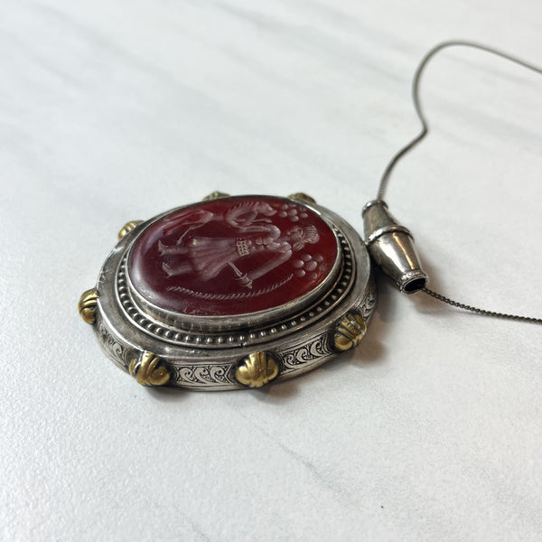 Antique Sasanian Persian Silver and Carnelian Pendant