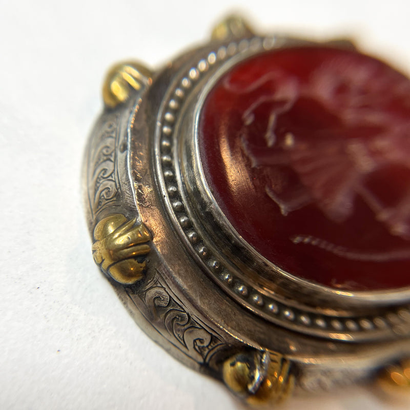 Antique Sasanian Persian Silver and Carnelian Pendant