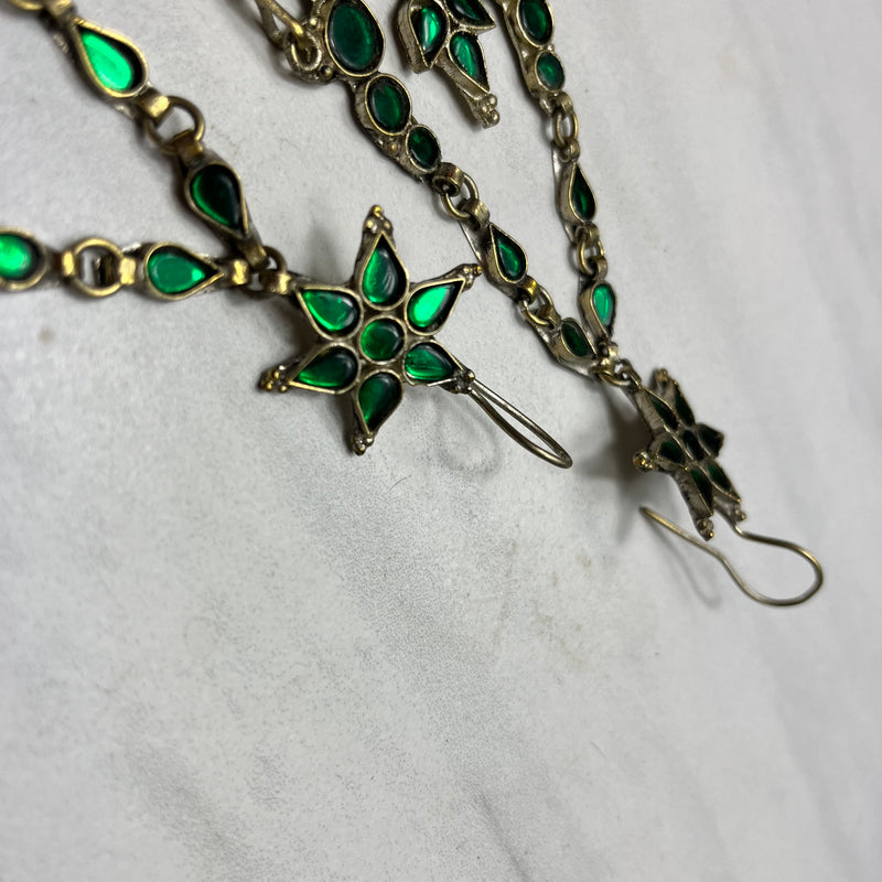 Green Geometric Afghan Vintage Earrings