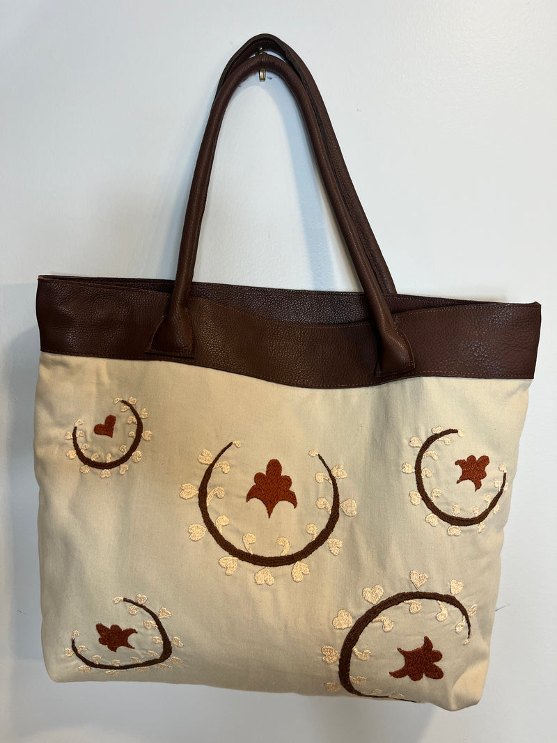 Leather & Embroidered Tote