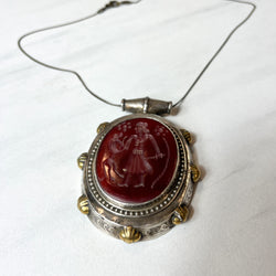 Antique Sasanian Persian Silver and Carnelian Pendant